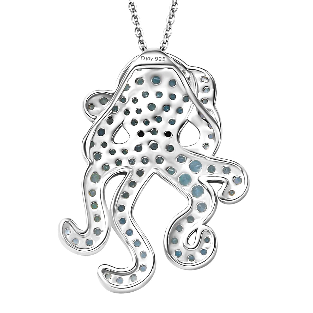 Madagascar Lagoon Apatite and Thai Black Spinel 2.80 ctw Octopus Pendant Necklace in Rhodium Over Sterling Silver 20 Inches image number 4