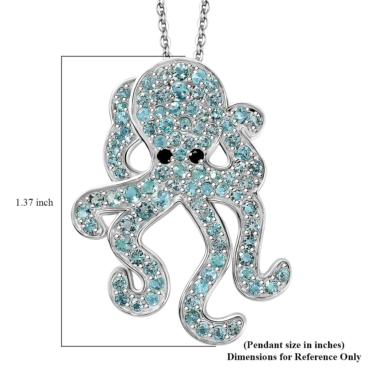 Madagascar Lagoon Apatite and Thai Black Spinel 2.80 ctw Octopus Pendant Necklace in Rhodium Over Sterling Silver 20 Inches