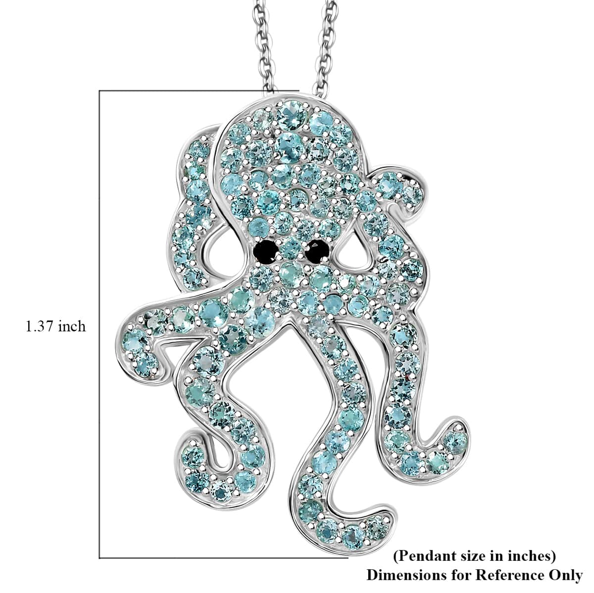 Madagascar Lagoon Apatite and Thai Black Spinel 2.80 ctw Octopus Pendant Necklace in Rhodium Over Sterling Silver 20 Inches image number 6