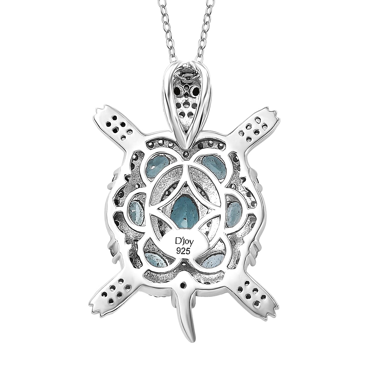 Madagascar Lagoon Apatite and Multi Gemstone 2.30 ctw Turtle Pendant Necklace in Rhodium Over Sterling Silver 20 Inches