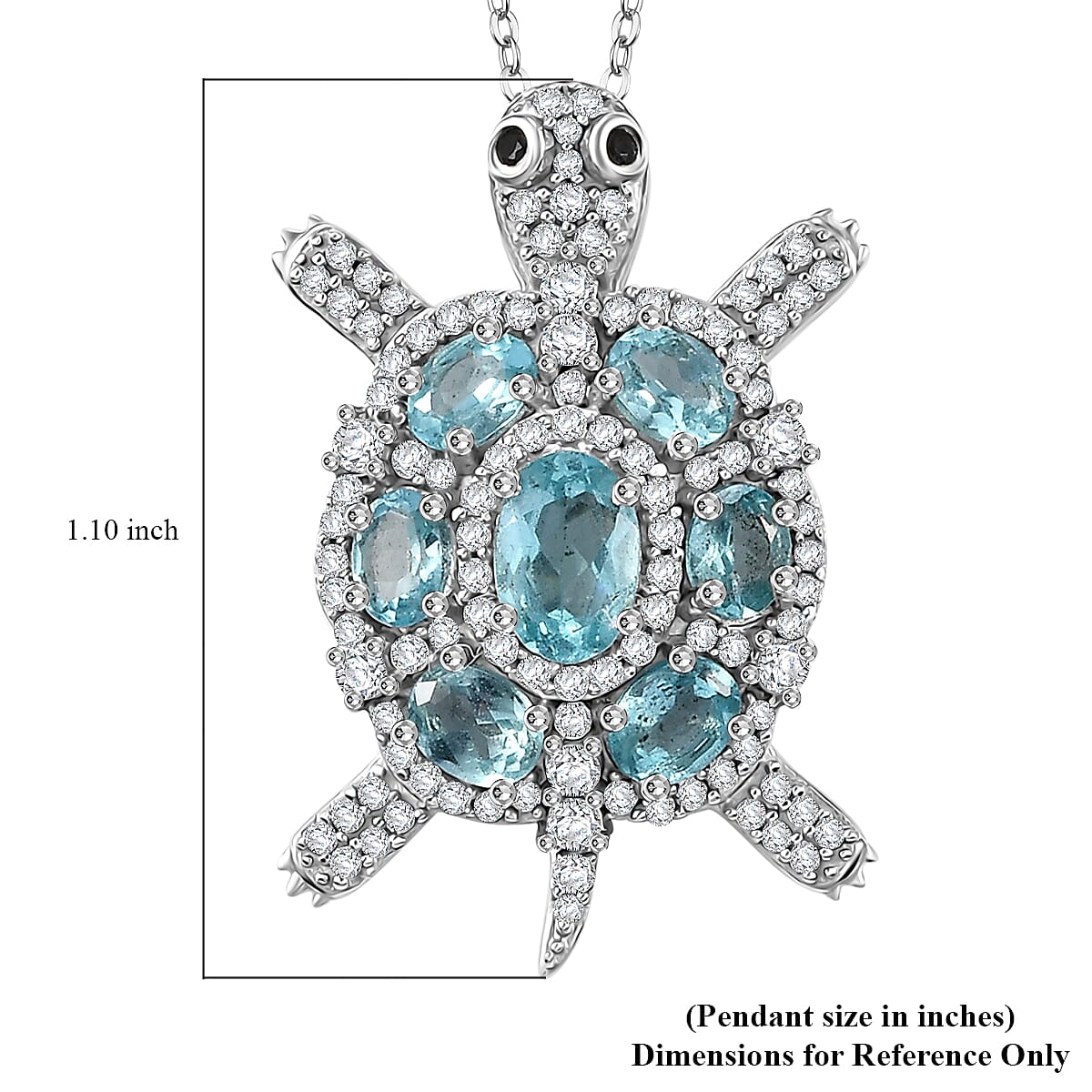Madagascar Lagoon Apatite and Multi Gemstone 2.30 ctw Turtle Pendant Necklace in Rhodium Over Sterling Silver 20 Inches