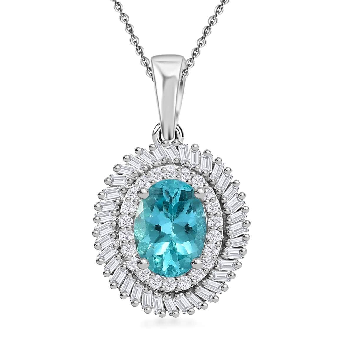 Madagascar Lagoon Apatite and Diamond 1.65 ctw Spirit of the Sea Pendant Necklace in Rhodium Over Sterling Silver 20 Inches image number 0