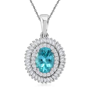 Madagascar Lagoon Apatite and Diamond 1.65 ctw Spirit of the Sea Pendant Necklace in Rhodium Over Sterling Silver 20 Inches