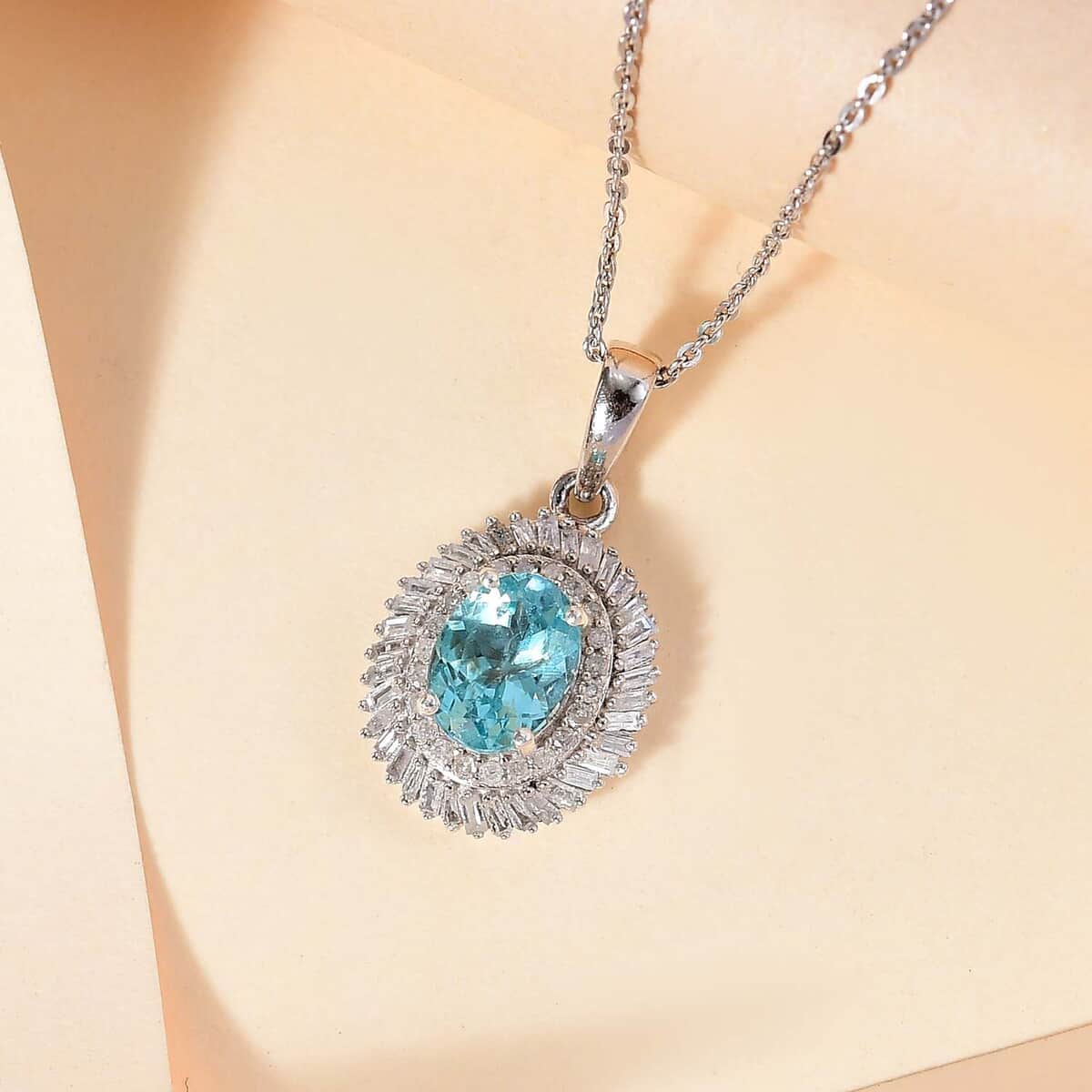 Madagascar Lagoon Apatite and Diamond 1.65 ctw Spirit of the Sea Pendant Necklace in Rhodium Over Sterling Silver 20 Inches image number 1