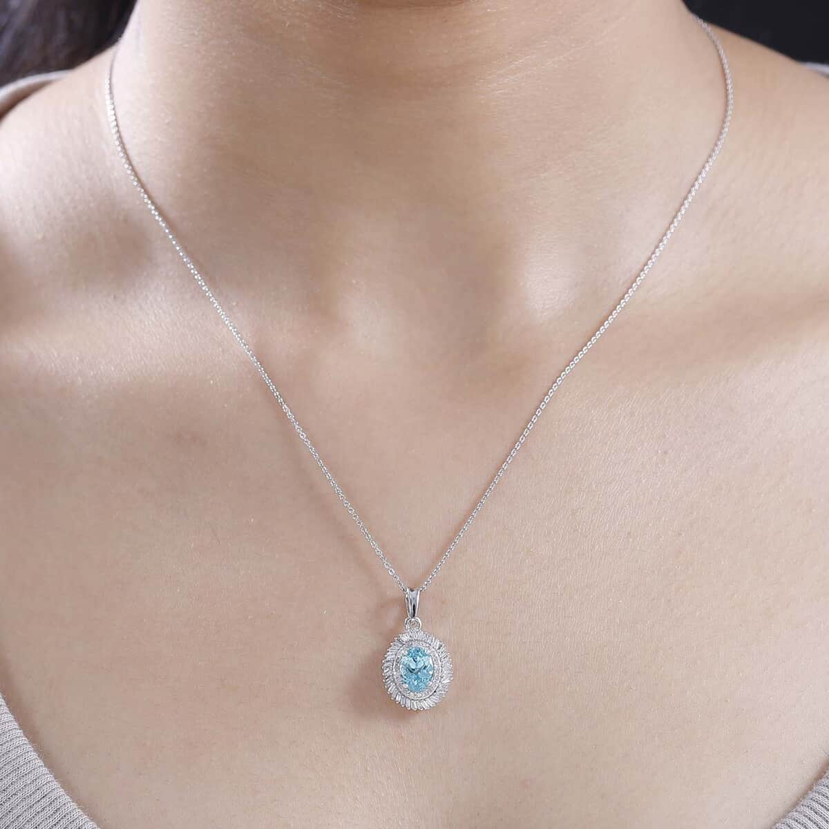 Madagascar Lagoon Apatite and Diamond 1.65 ctw Spirit of the Sea Pendant Necklace in Rhodium Over Sterling Silver 20 Inches image number 2