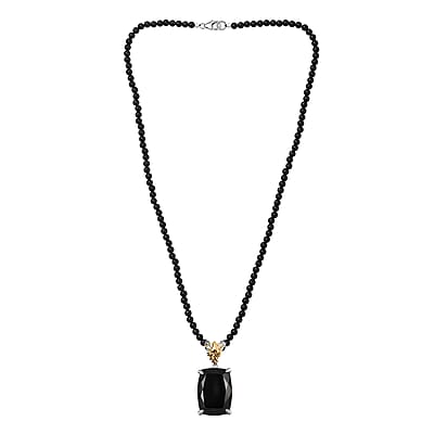 Thai Black Spinel 117.15 ctw Phoenix Pendant with Beaded Necklace 20 Inches in 18K Vermeil YG and Rhodium Over Sterling Silver