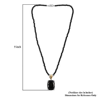Thai Black Spinel 117.15 ctw Phoenix Pendant with Beaded Necklace 20 Inches in 18K Vermeil YG and Rhodium Over Sterling Silver