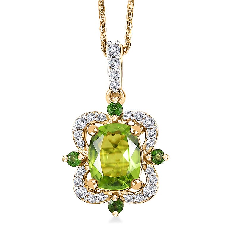 Hebei Peridot and Multi Gemstone 2.60 ctw Clover Leaf Pendant Necklace in 18K Vermeil Yellow Gold Over Sterling Silver 20 Inches