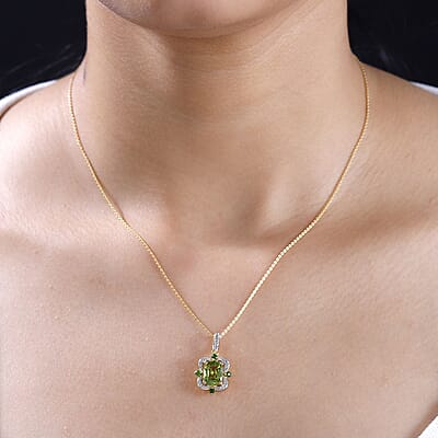 Hebei Peridot and Multi Gemstone 2.60 ctw Clover Leaf Pendant Necklace in 18K Vermeil Yellow Gold Over Sterling Silver 20 Inches