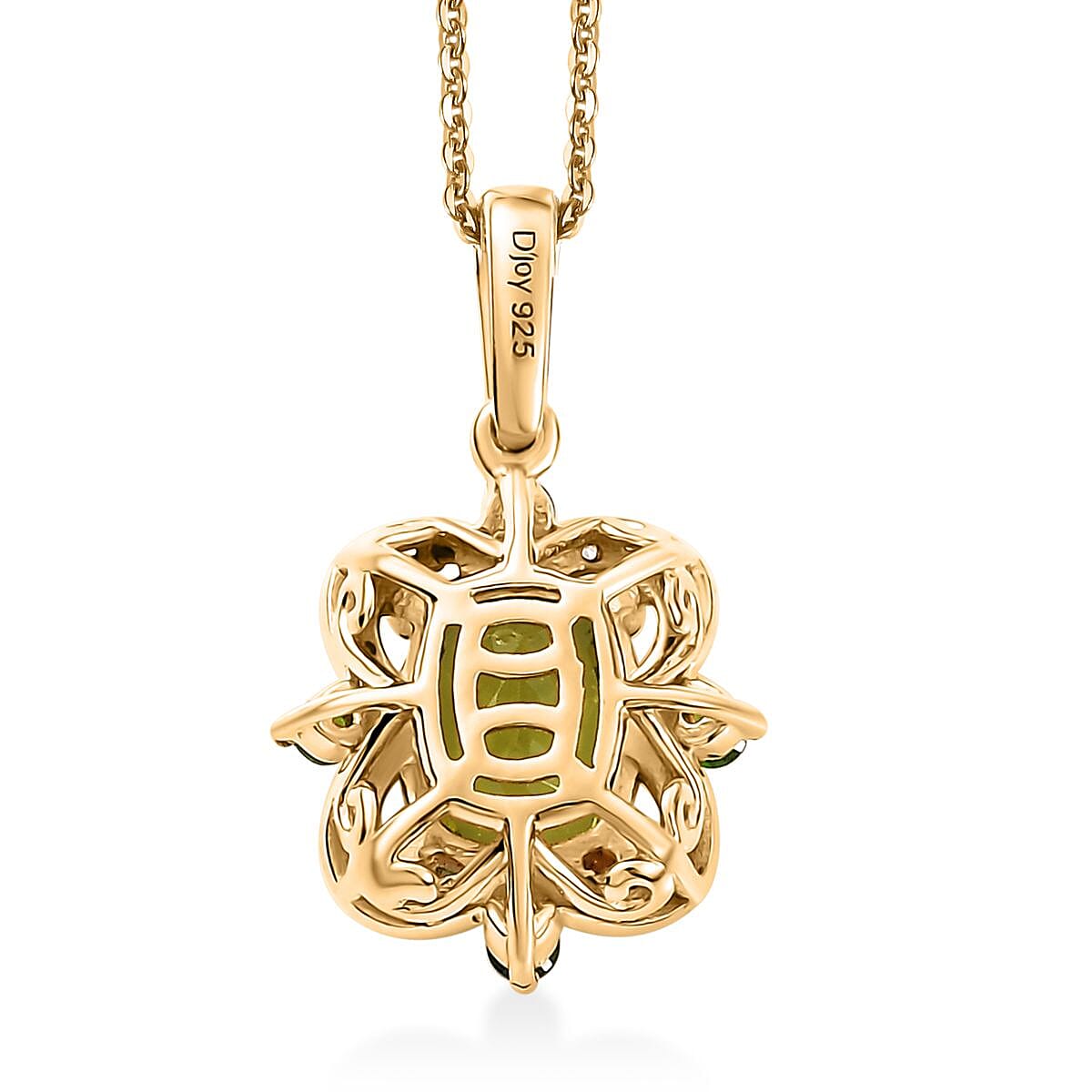 Hebei Peridot and Multi Gemstone 2.60 ctw Clover Leaf Pendant Necklace in 18K Vermeil Yellow Gold Over Sterling Silver 20 Inches