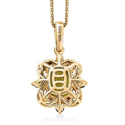 Hebei Peridot and Multi Gemstone 2.60 ctw Clover Leaf Pendant Necklace in 18K Vermeil Yellow Gold Over Sterling Silver 20 Inches