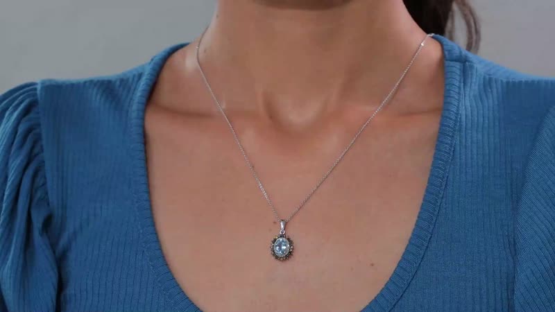 Santa Maria Aquamarine and Multi Diamond 1.50 ctw Ocean Blossom Pendant Necklace in Rhodium Over Sterling Silver 20 Inches