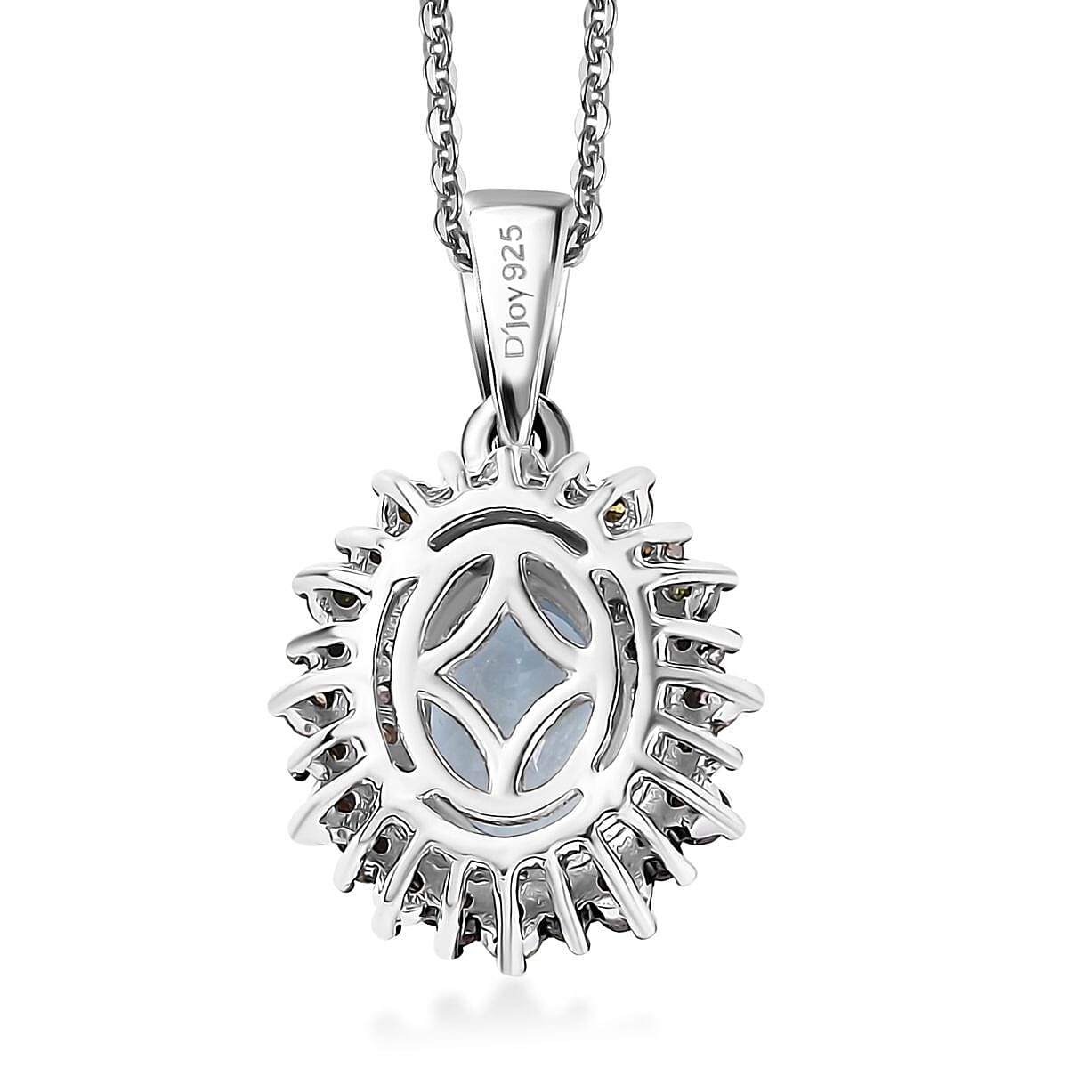 Santa Maria Aquamarine and Multi Diamond 1.50 ctw Ocean Blossom Pendant Necklace in Rhodium Over Sterling Silver 20 Inches
