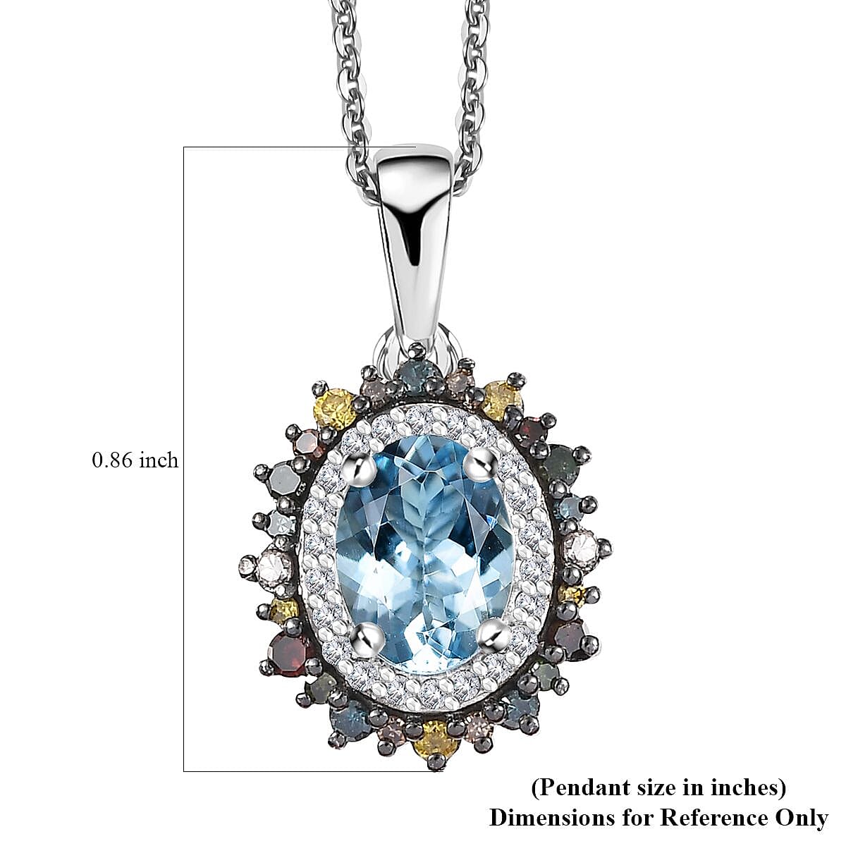 Santa Maria Aquamarine and Multi Diamond 1.50 ctw Ocean Blossom Pendant Necklace in Rhodium Over Sterling Silver 20 Inches