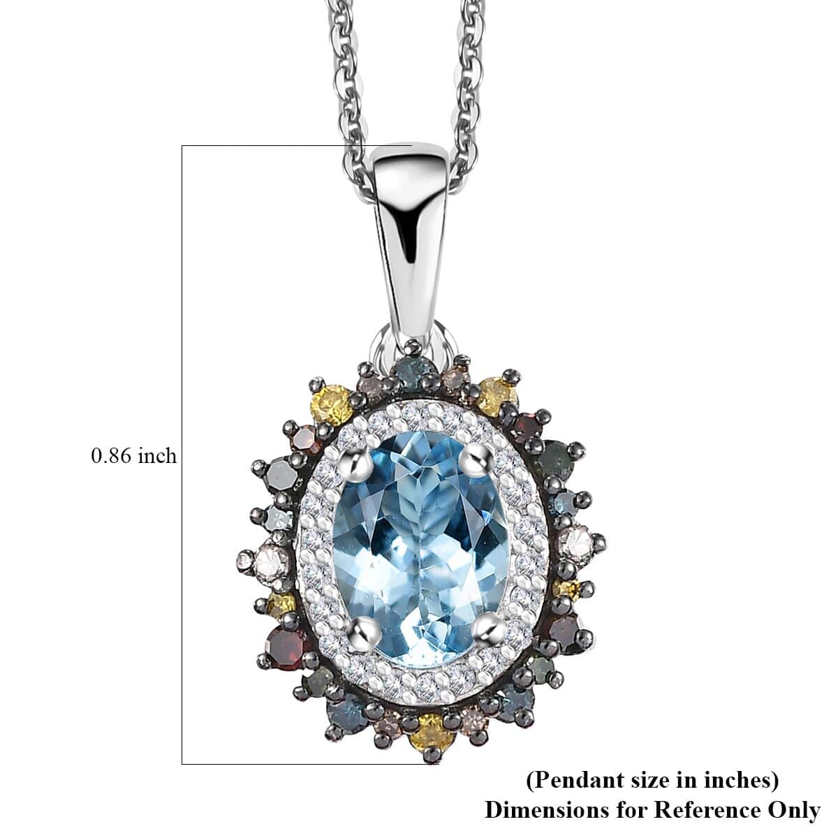 Santa Maria Aquamarine and Multi Diamond 1.50 ctw Ocean Blossom Pendant Necklace in Rhodium Over Sterling Silver 20 Inches image number 6