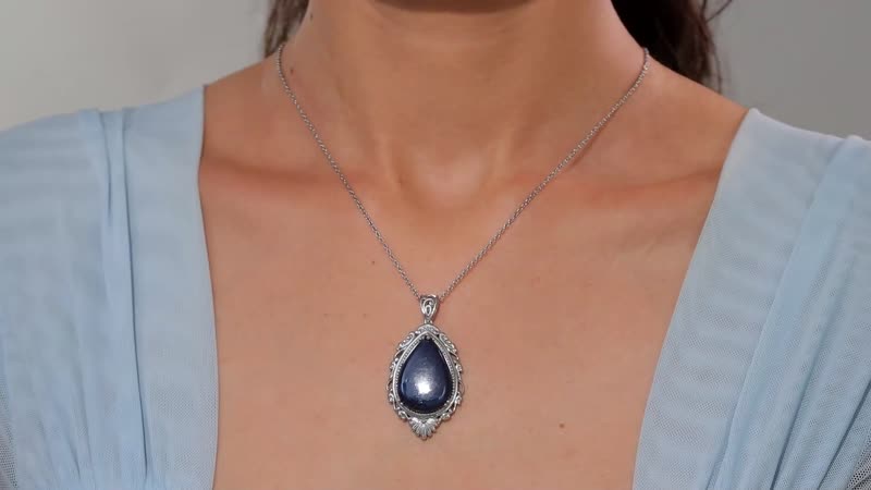 Karis Vivianite 16.00 ctw Pendant in Platinum Bond with Stainless Steel Necklace 20 Inches