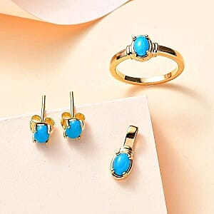 Sleeping Beauty Turquoise 2.94 ctw Set Ring (Size 10) and Earrings and Pendant Necklace (20 Inches) in Vermeil YG Over Sterling Silver