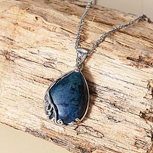 Karis Vivianite 12.10 ctw Pendant in Platinum Bond with Stainless Steel Necklace 20 Inches