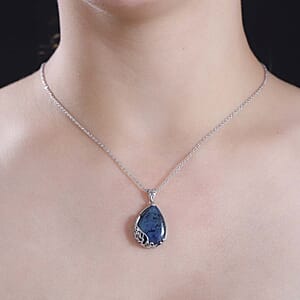 Karis Vivianite 12.10 ctw Pendant in Platinum Bond with Stainless Steel Necklace 20 Inches
