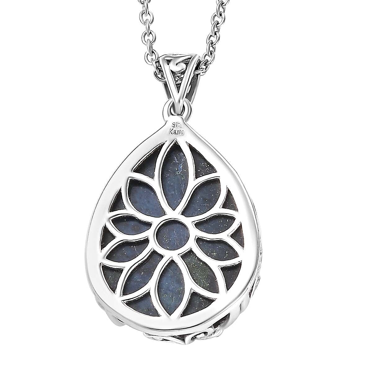 Karis Vivianite 12.10 ctw Pendant in Platinum Bond with Stainless Steel Necklace 20 Inches