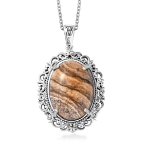 Karis Picture Jasper 23.00 ctw Pendant in Platinum Bond with Stainless Steel Necklace 20 Inches