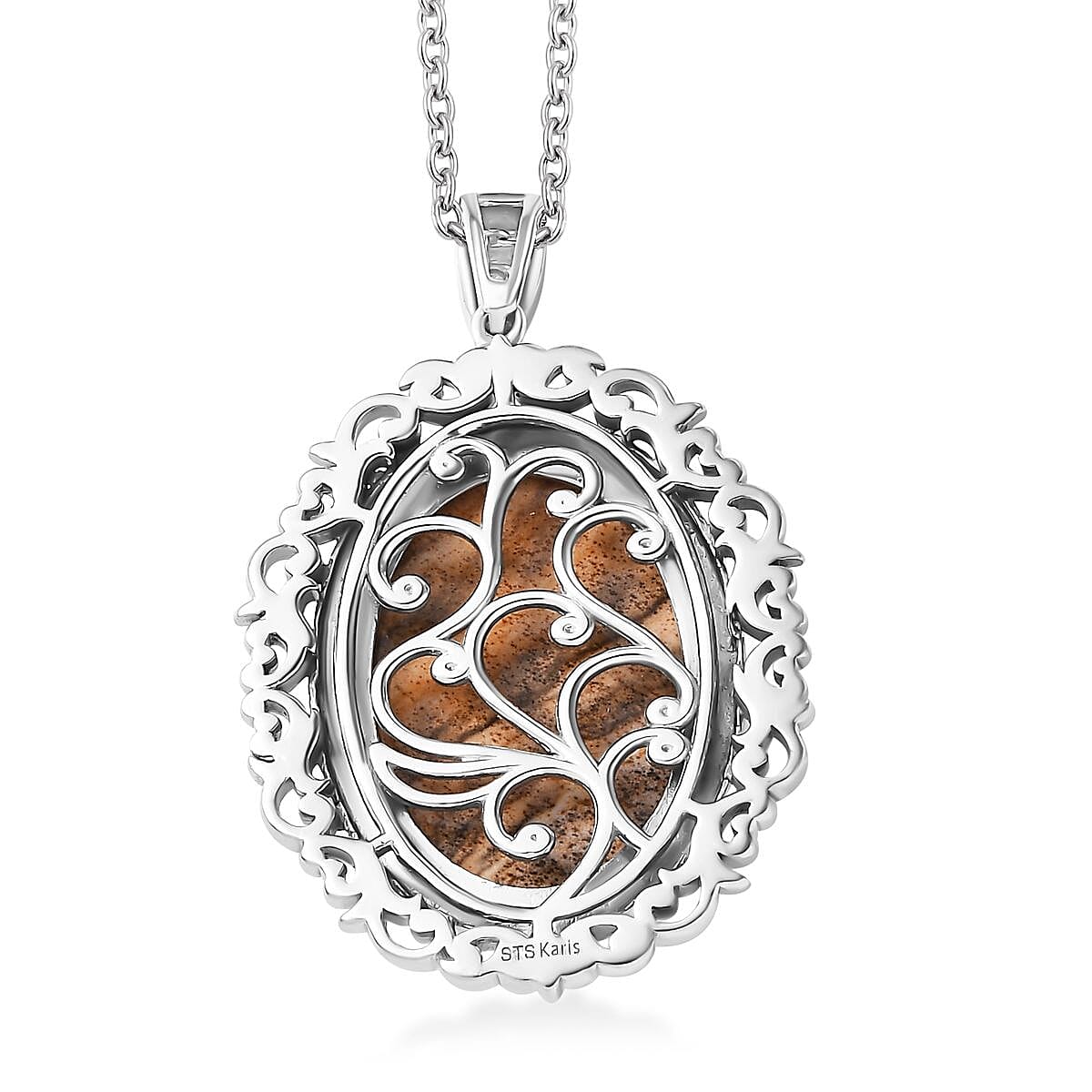 Karis Picture Jasper 23.00 ctw Pendant in Platinum Bond with Stainless Steel Necklace 20 Inches