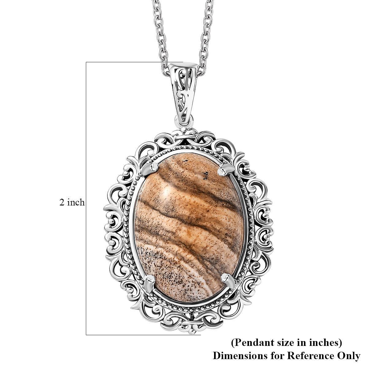 Karis Picture Jasper 23.00 ctw Pendant in Platinum Bond with Stainless Steel Necklace 20 Inches