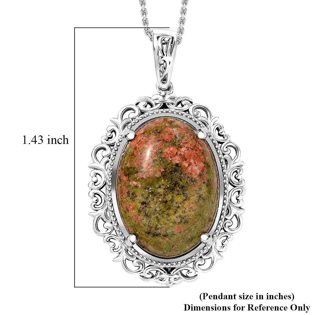 Karis Unakite 27.50 ctw Pendant in Platinum Bond with Stainless Steel Necklace 20 Inches
