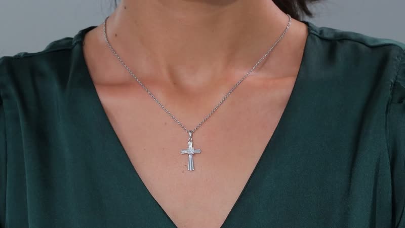 Moissanite 0.50 ctw Pendant in Rhodium Over Sterling Silver with Stainless Steel Necklace 20 Inches
