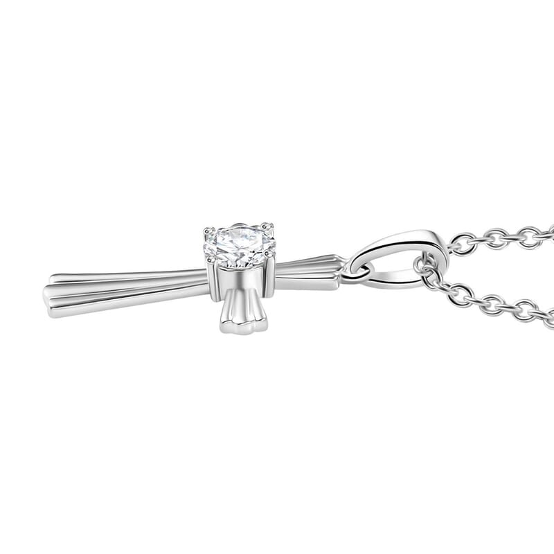 Moissanite 0.50 ctw Cross Pendant in Rhodium Over Sterling Silver with Stainless Steel Necklace 20 Inches