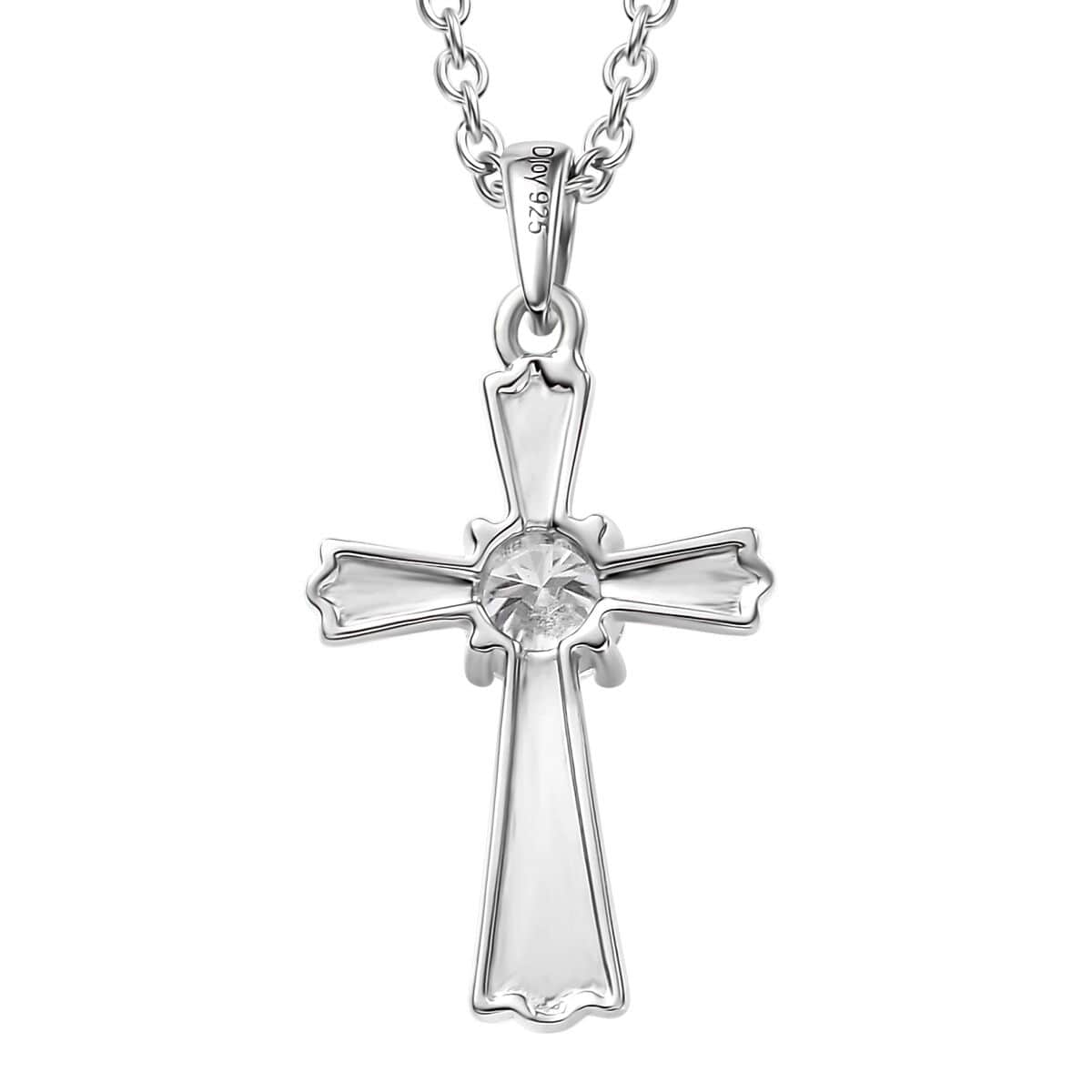 Moissanite 0.50 ctw Cross Pendant in Rhodium Over Sterling Silver with Stainless Steel Necklace 20 Inches image number 4