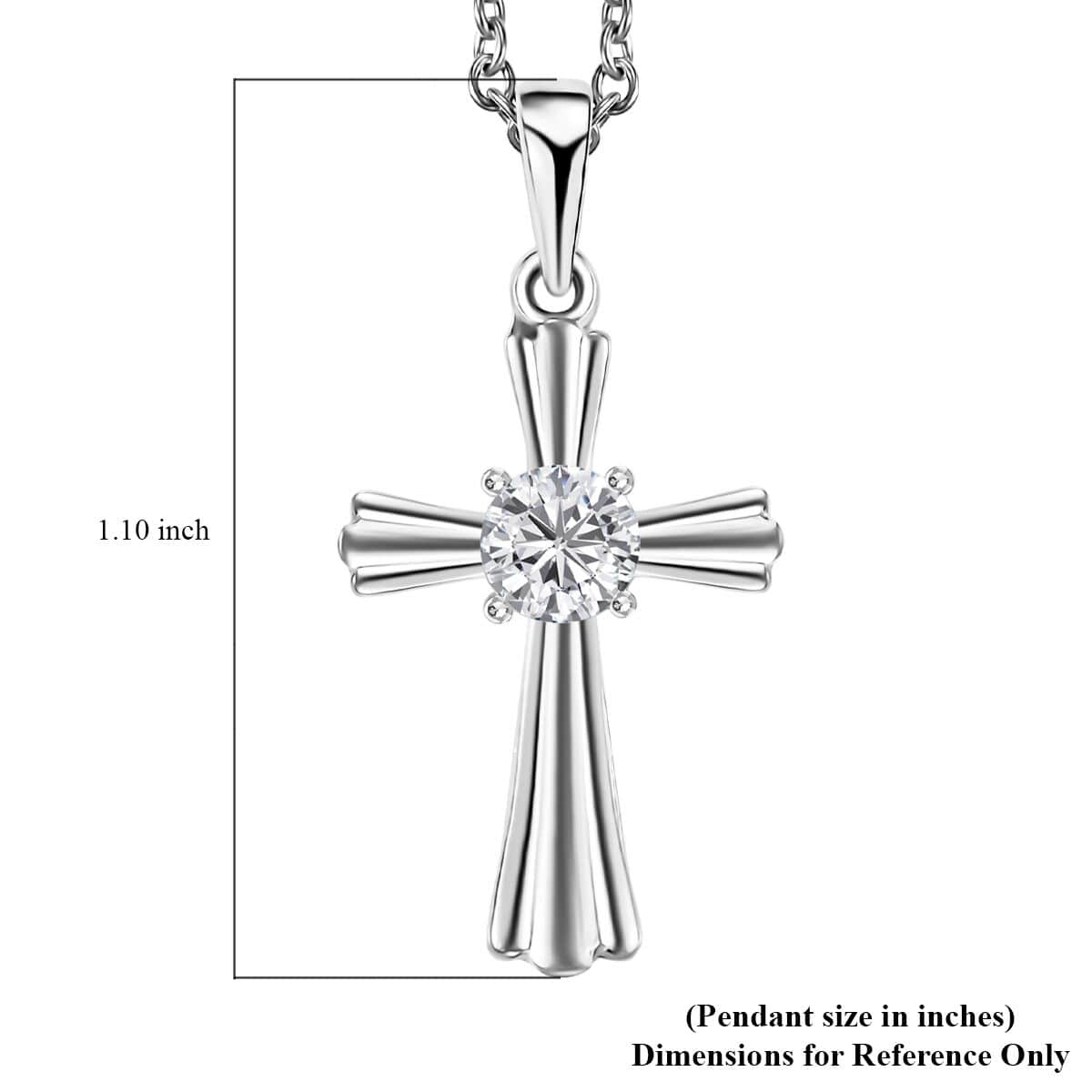 Moissanite 0.50 ctw Cross Pendant in Rhodium Over Sterling Silver with Stainless Steel Necklace 20 Inches image number 5