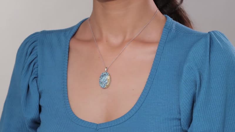 Paraiba Apatite 4.35 ctw Ocean Wave Pendant Necklace in 18K Vermeil YG and Rhodium Over Sterling Silver 20 Inches