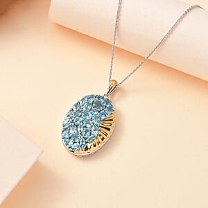 Paraiba Apatite 4.35 ctw Ocean Wave Pendant Necklace in 18K Vermeil YG and Rhodium Over Sterling Silver 20 Inches