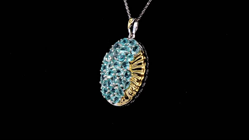 Paraiba Apatite 4.35 ctw Ocean Wave Pendant Necklace in 18K Vermeil YG and Rhodium Over Sterling Silver 20 Inches