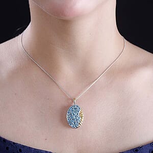 Paraiba Apatite 4.35 ctw Ocean Wave Pendant Necklace in 18K Vermeil YG and Rhodium Over Sterling Silver 20 Inches