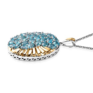 Paraiba Apatite 4.35 ctw Ocean Wave Pendant Necklace in 18K Vermeil YG and Rhodium Over Sterling Silver 20 Inches