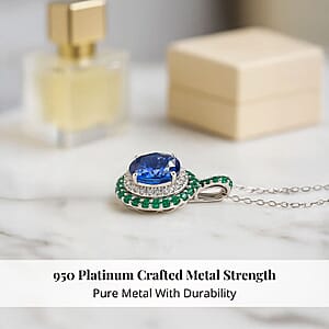 Certified & Appraised Rhapsody AAAA Tanzanite, Colombian Emerald and E-F VS Diamond 4.02 ctw Pendant Necklace in 950 Platinum 6 Grams 18 Inches