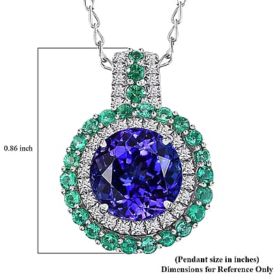 Certified & Appraised Rhapsody AAAA Tanzanite, Colombian Emerald and E-F VS Diamond 4.02 ctw Pendant Necklace in 950 Platinum 6 Grams 18 Inches