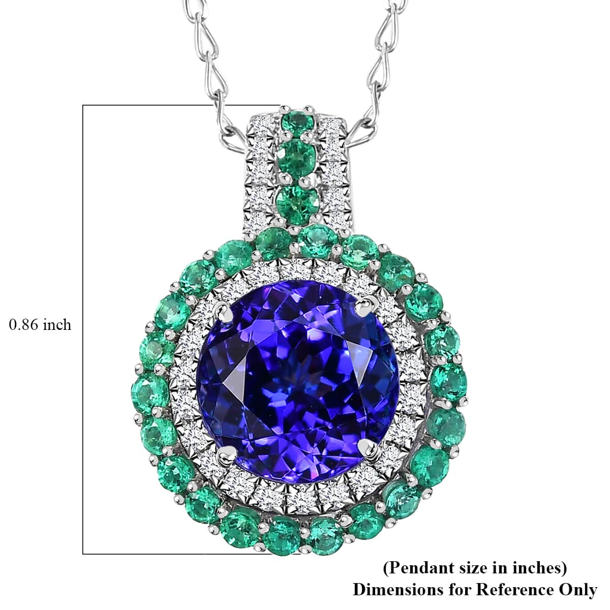 Certified & Appraised Rhapsody AAAA Tanzanite, Colombian Emerald and E-F VS Diamond 4.02 ctw Pendant Necklace in 950 Platinum 6 Grams 18 Inches image number 6