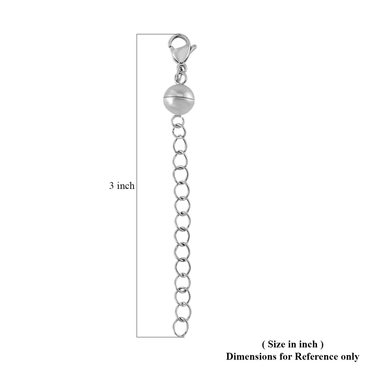 Set of 2 -11mm Lobster Lock with 8mm Magnetic Lock and 2 Inch Extender Chain in Rhodium Over Stainless Steel image number 3