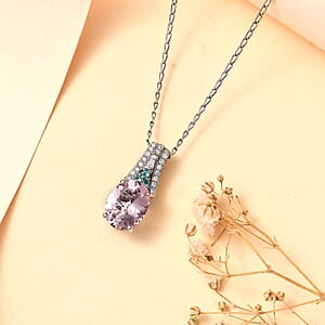 Certified & Appraised Rhapsody AAAA Pink Morganite, Paraiba Tourmaline, E-F VS Diamond 2.58 ctw Pendant Necklace 20 Inches in 950 Platinum 