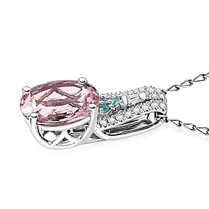 Certified & Appraised Rhapsody AAAA Pink Morganite, Paraiba Tourmaline, E-F VS Diamond 2.58 ctw Pendant Necklace 20 Inches in 950 Platinum 