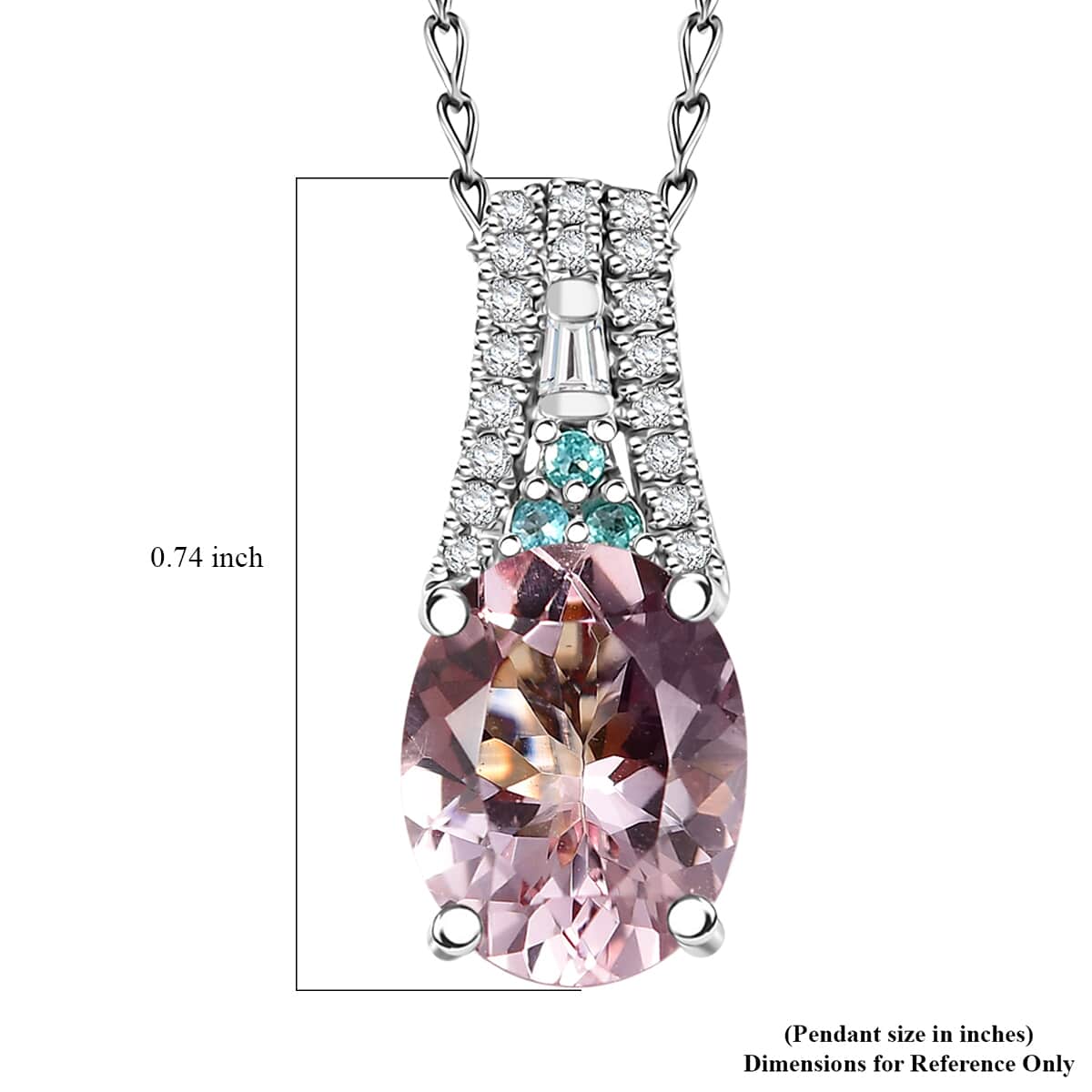 Certified & Appraised Rhapsody AAAA Pink Morganite, Paraiba Tourmaline, E-F VS Diamond 2.58 ctw Pendant Necklace 20 Inches in 950 Platinum  image number 6