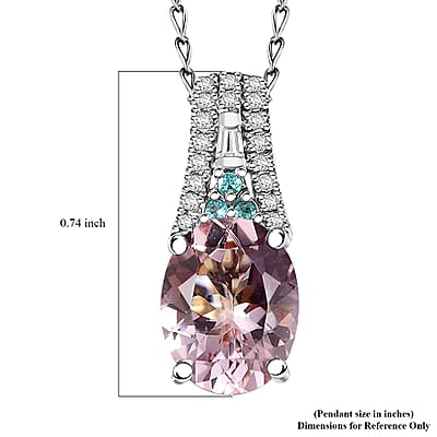 Certified & Appraised Rhapsody AAAA Pink Morganite, Paraiba Tourmaline, E-F VS Diamond 2.58 ctw Pendant Necklace 20 Inches in 950 Platinum
