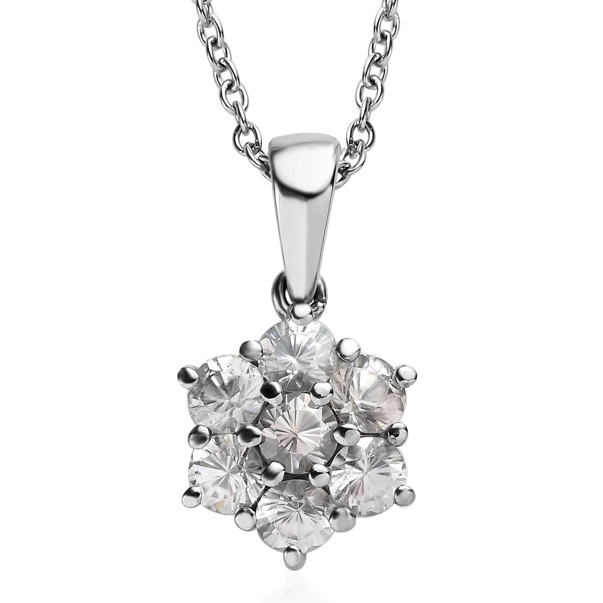 White Zircon 2.50 ctw Pendant Necklace 20 Inches in Stainless Steel image number 0