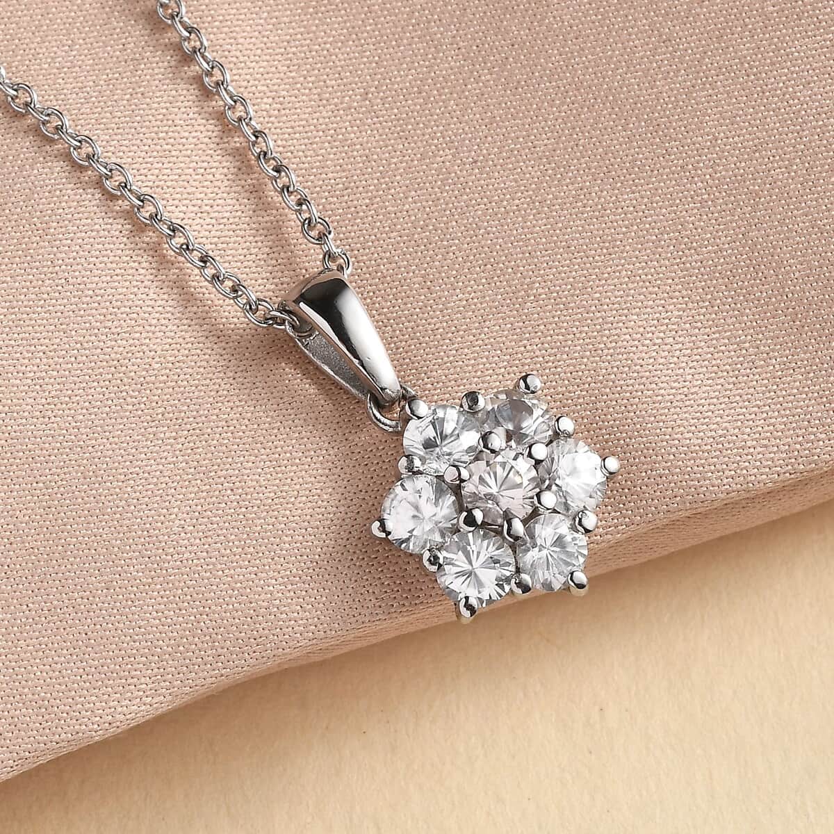 White Zircon 2.50 ctw Pendant Necklace 20 Inches in Stainless Steel image number 1