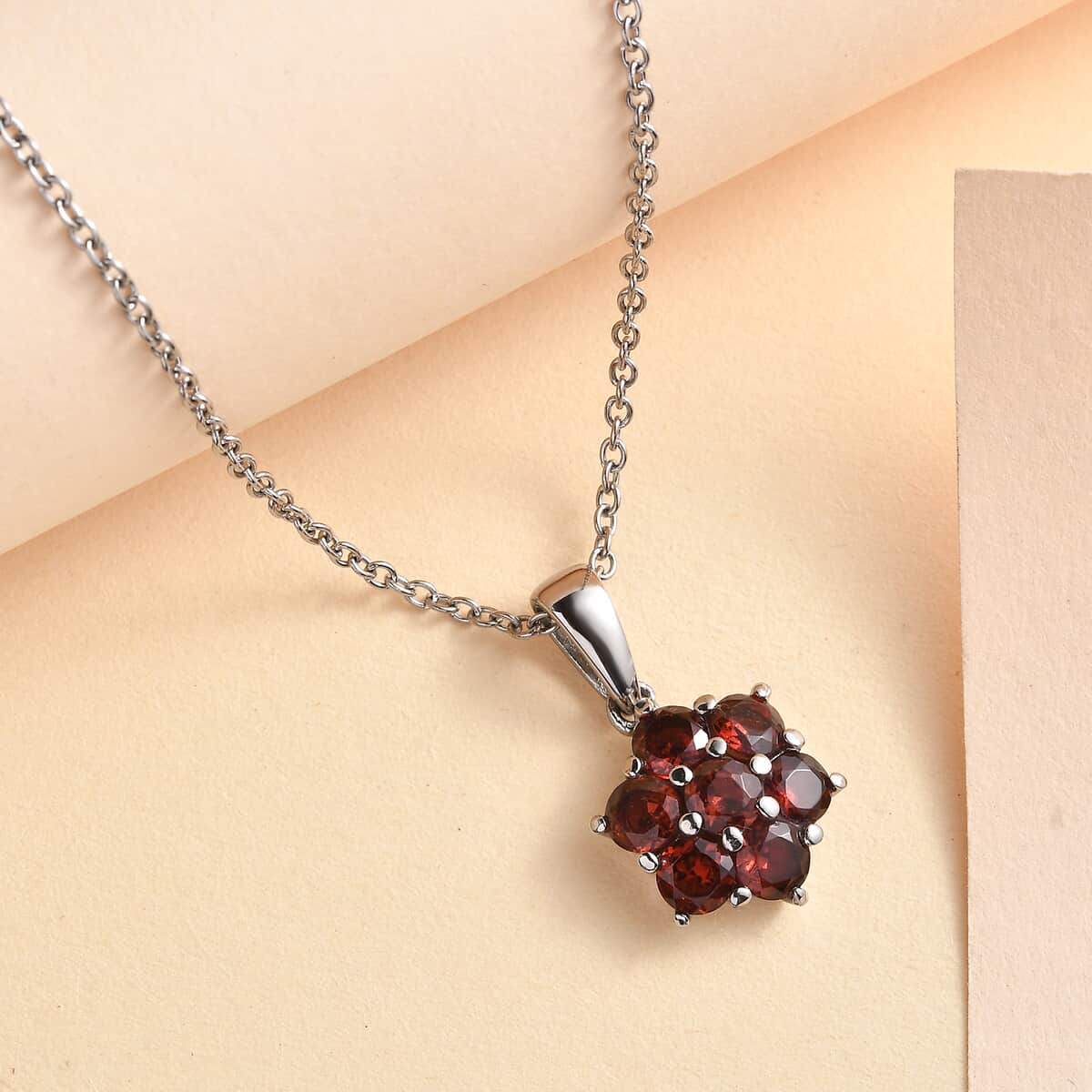 Mozambique Garnet 2.65 ctw Pendant Necklace 20 Inches in Stainless Steel image number 1