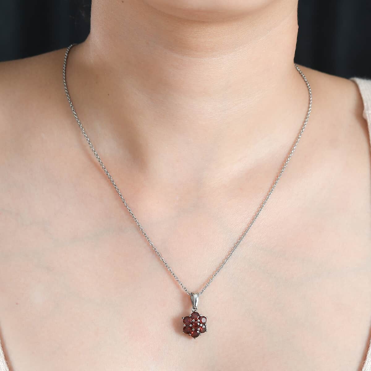 Mozambique Garnet 2.65 ctw Pendant Necklace 20 Inches in Stainless Steel image number 2