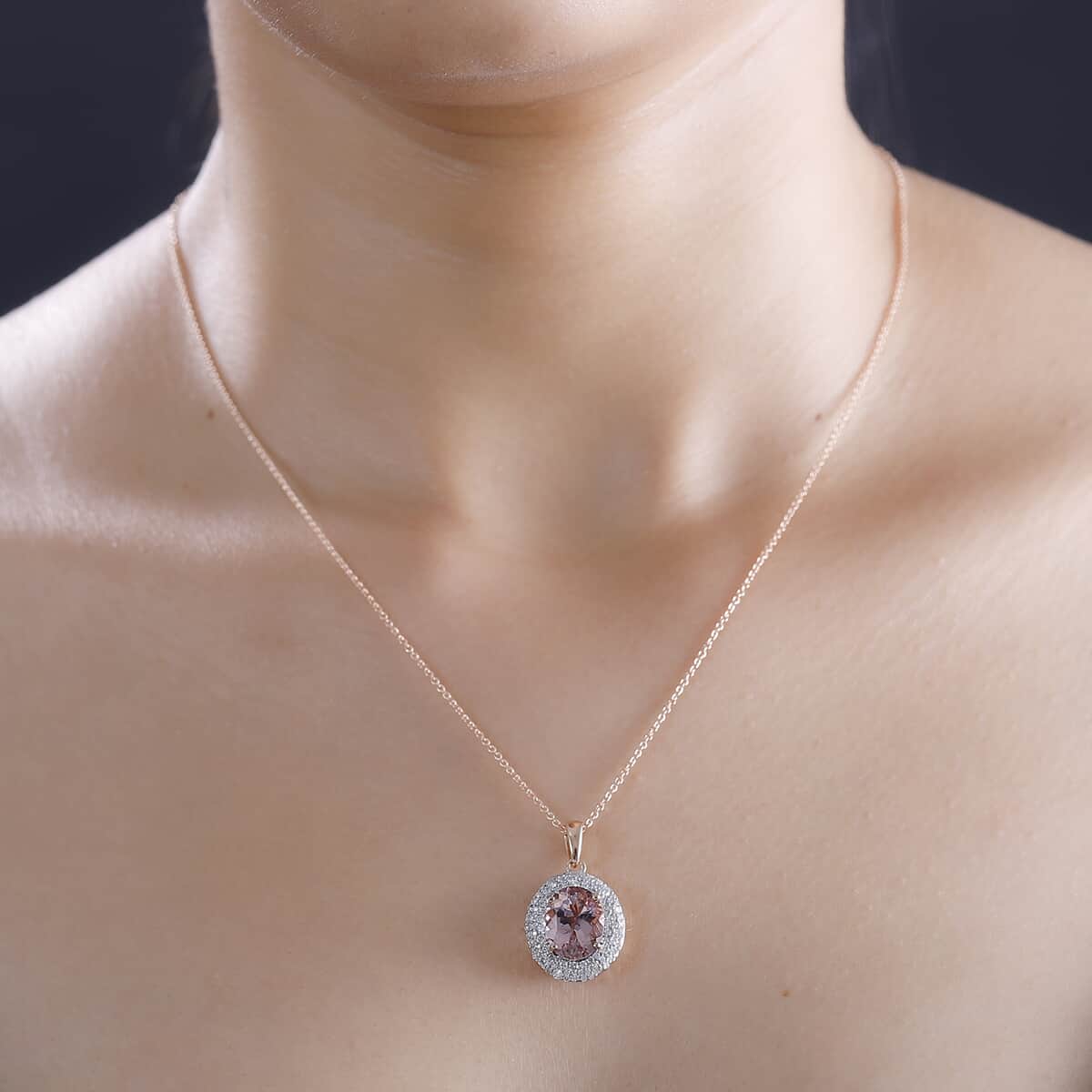 Certified & Appraised Iliana AAA Pink Morganite, Mahenge Spinel and G-H SI Diamond 2.50 ctw Floral Pendant Necklace in 18K Rose Gold 18 Inches image number 2